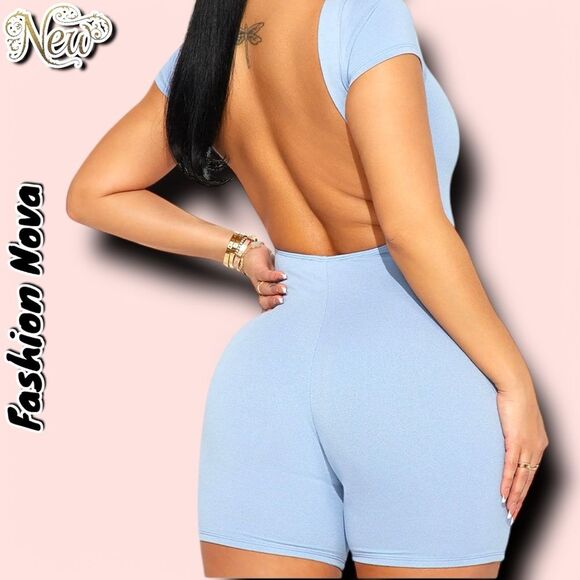 New NWT Fashion nova Renae Smooth Snatched Romper - Dusty Blue - Medium - Picture 2 of 8
